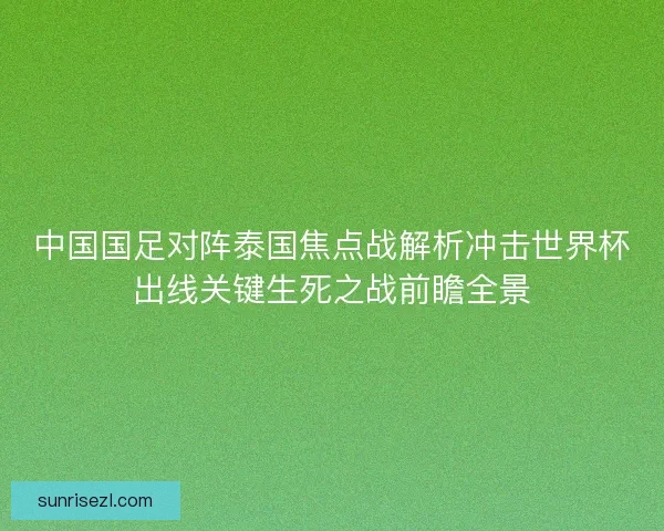 中国国足对阵泰国焦点战解析冲击世界杯出线关键生死之战前瞻全景